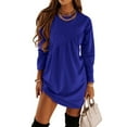 thumbnail image 1 of CALAFEBILA Summer Dresses for Women Plus Size Long Sleeve Solid Color Mini Sweatshirt Dress Asymmetrical Pleated Short Womens Dresses, 1 of 9