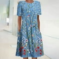 thumbnail image 1 of CALAFEBILA Sun Dresses Women Short Sleeve Floral Knee Length Sun Dress Vintage Pockets Pleated Long Womens Dresses, 1 of 5