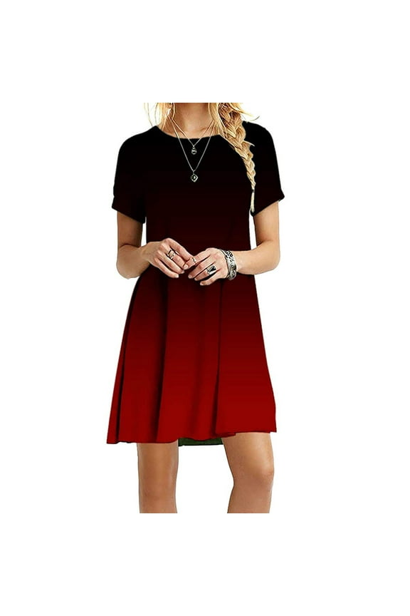Sun Dresses for Women Casual Beach Short Sleeve Gradient Color Mini Sun Dress Tunic Short Women Casual Dresses