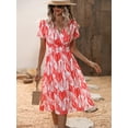 thumbnail image 1 of CALAFEBILA Sundresses for Plus Size Women Short Sleeve V-neck Floral Knee Length Sun Dress Wrap Elastic Waist Long Dresses for Women 2025, 1 of 9