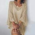 thumbnail image 1 of CALAFEBILA Sundresses for Women 2025 3/4 Sleeve Solid Color Mini Sun Dress Flowy Ruffle Sleeve Short Girl Dresses, 1 of 8