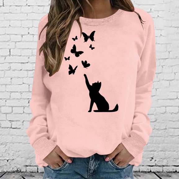 CALAFEBILA Sweatshirts for Women Loose Fit Long Sleeve Crew Neck Graphic Pullover Sweatshirts for Women