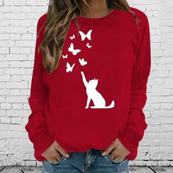 CALAFEBILA Sweatshirts for Women with no Hood Long Sleeve Crew Neck Graphic Tunic Pullover Tops