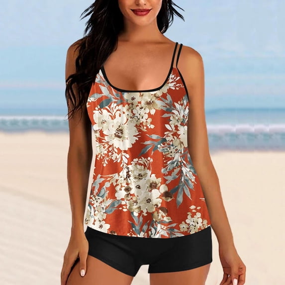 CALAFEBILA Tankini Junior Swimsuits Modest Two Piece Floral Print Summer Seaside Bathing Suits