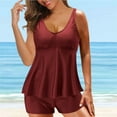 thumbnail image 1 of CALAFEBILA Tankini Swimsuits Womens Modest 2 Piece Pools Solid Summer Pleated Bathing Suits, 1 of 8