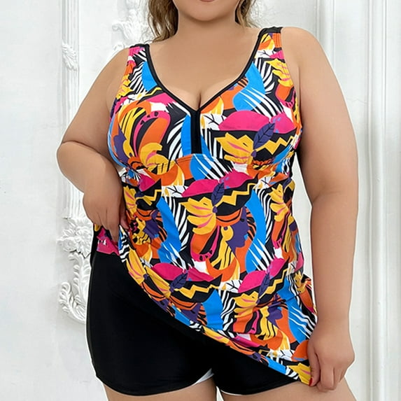 CALAFEBILA Tankini Womens Swimming Suits Modest Two Piece Vintage Plus Size Backless Bathing Suits