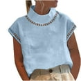 thumbnail image 1 of CALAFEBILA Tops for Women 2024 Cotton Linen Women T-Shirts,Womens Fashion Solid Color T-shirt Summer Short Sleeve V Neck Crop Ladies Tops, 1 of 6