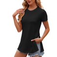 thumbnail image 1 of CALAFEBILA Tops for Women Trendy Short Sleeve Blouses for Women,Ladies Fashion Solid Color Blouse Summer Hem Split Crew Neck Womens Casual Tops, 1 of 4
