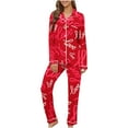 thumbnail image 1 of CALAFEBILA Two Piece Pajamas for Women Button Down Pjs for Women Valentine Day Sleepwear Notch Collar Heart Print Tops with Pocket and Pants, 1 of 3