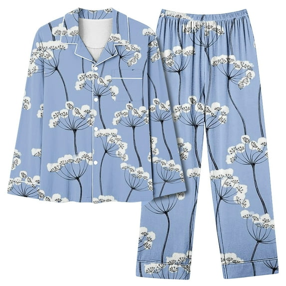 CALAFEBILA Two Piece Pajamas for Women Womens Button Down Pajamas Pajama Notch Collar Floral Print Tops with Pocket and Pants