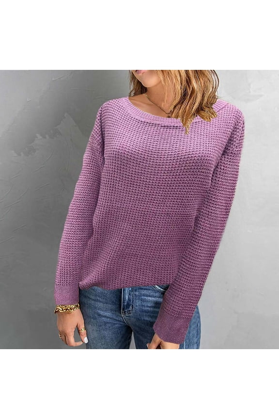 Waffle Knit Sweaters for Women,Junior Winter Long Sleeve Crew Neck Waffle Knit Solid Color Casual Breathble Tops