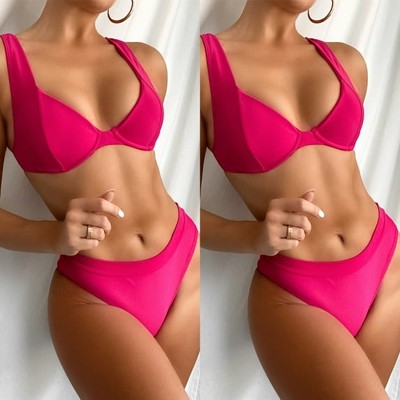 CALAFEBILA Women Bikini 2025 Sexy Solid Padded With Steel Bra Beach Volleyball Split Japan Summer Mother's Day Show Waist Halter Swimsuit for Women