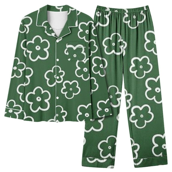 CALAFEBILA Women Pajamas Set Womens Button Down Pajamas Loungewear Notch Collar Floral Print Tops with Pocket and Pants