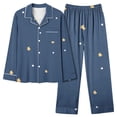 thumbnail image 1 of CALAFEBILA Women Pajamas Sets Womens Button Down Pajama Sets Sleepwear Notch Collar Star Print Tops with Pocket and Pants, 1 of 4