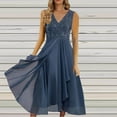 thumbnail image 1 of CALAFEBILA Women Semi Formal Dress V-Neck Solid High Waist Elegant Ball Boho Dress Maxi Long Dress, 1 of 5