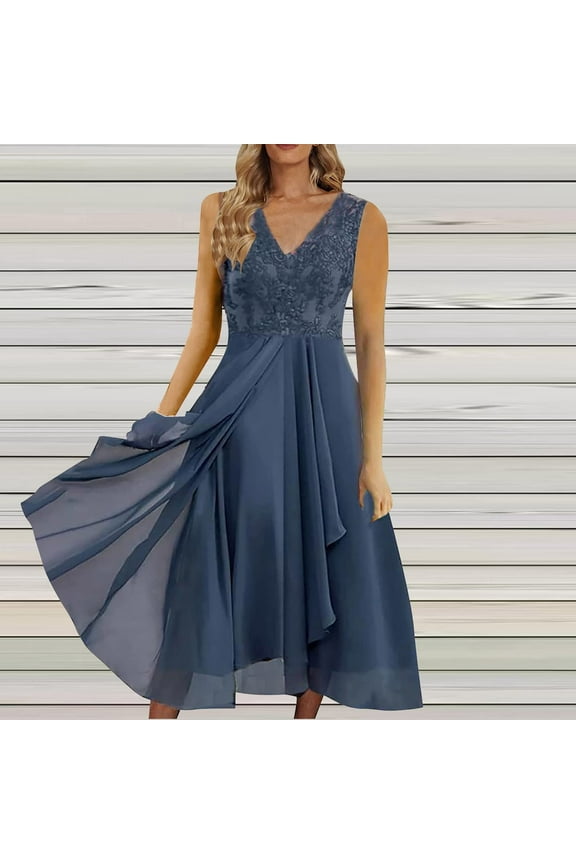 Women Semi Formal Dress V-Neck Solid High Waist Elegant Ball Boho Dress Maxi Long Dress