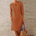 thumbnail image 1 of CALAFEBILA Women Summer Dresses Long Sleeve Solid Color Knee Length Shirt Dress Cotton Linen Button Down Long Dresses for Girls, 1 of 5
