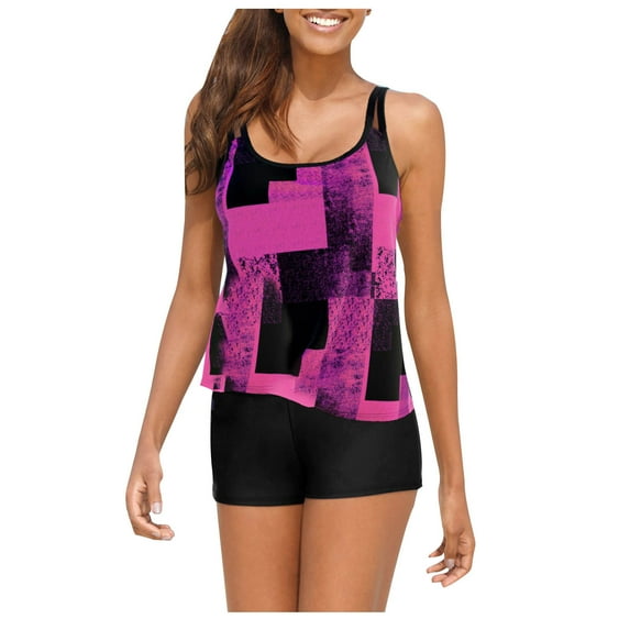 CALAFEBILA Women Swimsuit Tankini Two Piece Modest Summer Floral Print Seaside Bathing Suits