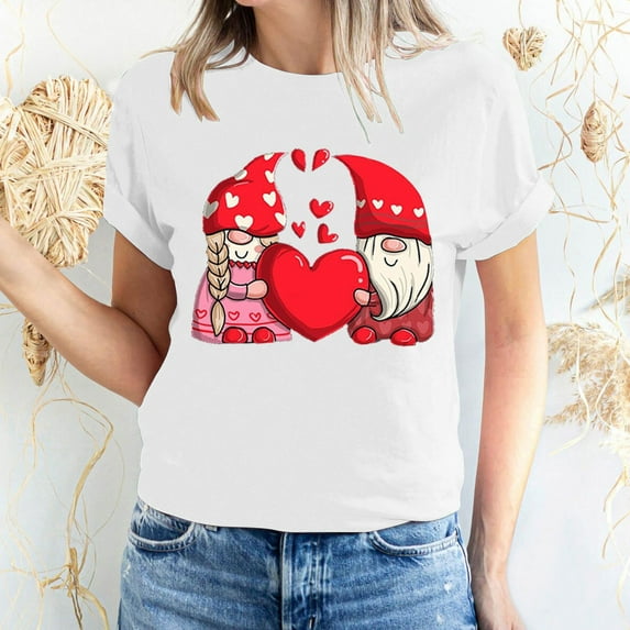 CALAFEBILA Women Tee Shirts Long Sleeve Valentine Shirt for Women,Female Fashion Casual Crew Neck Heart Print Blouse Valentines Day Gifts for Girlfriend Tops