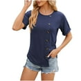 thumbnail image 1 of CALAFEBILA Women Tshirts Under $10 Button Up Summer Blouses for Women Plus,Women Fashion Solid Color Blouse Summer Short Sleeve Crew Neck Asymmetrical Hem Tops for Women, 1 of 6