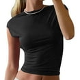 thumbnail image 1 of CALAFEBILA Women Tshirts Crop Womens T-Shirt,Women Fashion Solid Color T-shirt Summer Short Sleeve Crew Neck Tops for Women, 1 of 6