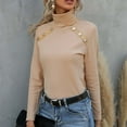 thumbnail image 1 of CALAFEBILA Women Turtleneck Sweater,Women Winter Long Sleeve Knitted Solid Color Pearl Slim Casual Comfort Tops, 1 of 6