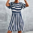 thumbnail image 1 of CALAFEBILA Women's Casual Dresses Mid Bell Sleeve Striped Knee Length Sun Dress Pockets Long Dresses for Junior, 1 of 7