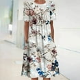thumbnail image 1 of CALAFEBILA Women's Casual Dresses Short Sleeve Floral Knee Length Sun Dress Vintage Pockets Pleated Long Boho Dresses, 1 of 5