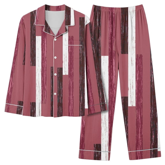 CALAFEBILA Women's Loungewear And Sleepwear Womens Button Down Pajamas Vintage Nightwear Notch Collar Color Block Tops with Pocket and Pants