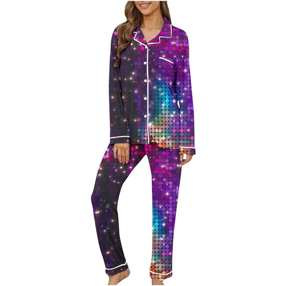 CALAFEBILA Women's Sets Two-Piece Button Down Pjs for Women Valentine Day Pajamas Notch Collar Heart Print Tops with Pocket and Pants