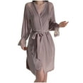 thumbnail image 1 of CALAFEBILA Women’s Sets Womens Clothes Nightgown Deep V-neck Wrap Split Mini Dress with Belt, 1 of 5