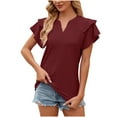 thumbnail image 1 of CALAFEBILA Women's Short Sleeve Tee Shirt Brethable Women Blouse,Women's Fashion Solid Color Blouse Summer Petal Sleeve V Neck Tops for Women, 1 of 4