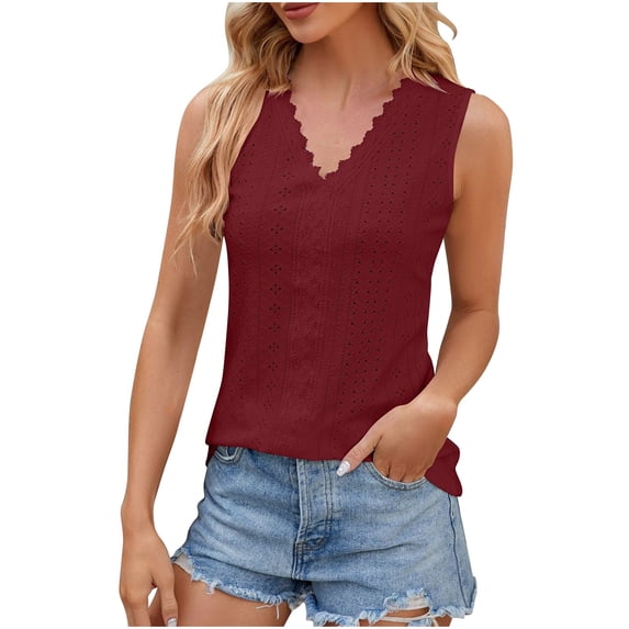 CALAFEBILA Women's Tops Lace Tank Tops,Women Fashion Solid Color Vest Summer Sleeveless V Neck Loose Breathable Tops for Women
