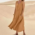 thumbnail image 1 of CALAFEBILA Womens Dress Sleeveless Square Neck Solid Color Midi Sun Dress Cotton Linen Pockets Tank Dress Long Women Dresses, 1 of 5