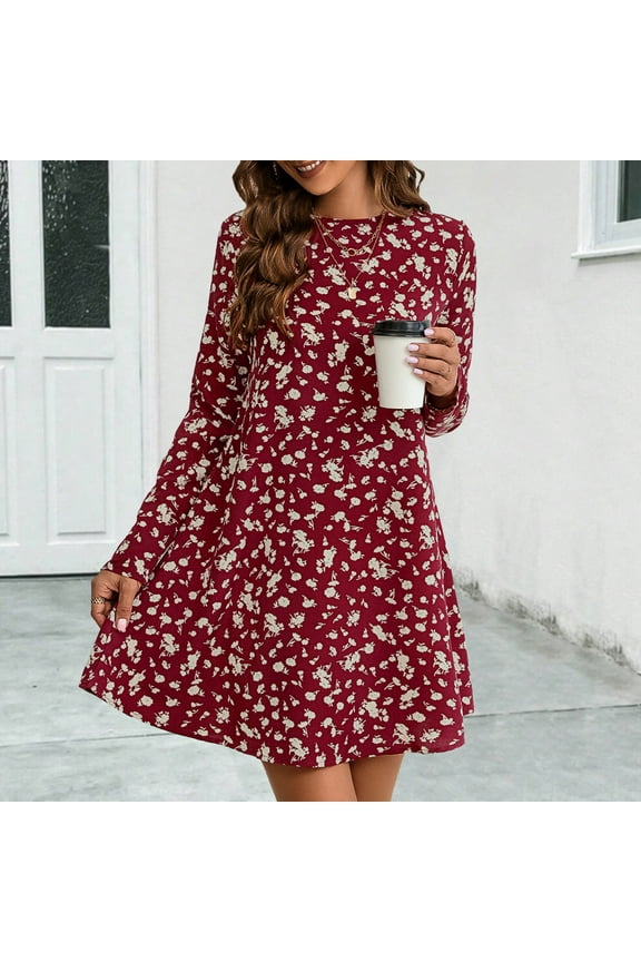 Womens Dresses Long Sleeve Floral Mini Sun Dress Easter Short Dresses