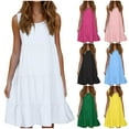 thumbnail image 1 of CALAFEBILA Womens Dresses Solid Color Sleeveless Sundresses for Women Casual Crew Neck Knee Length Tank Beach Mini Dresses, 1 of 6