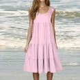 thumbnail image 1 of CALAFEBILA Womens Dresses Solid Color Sleeveless Womens Sundresses Casual Crew Neck Mini Knee Length Tank Beach Dresses, 1 of 6
