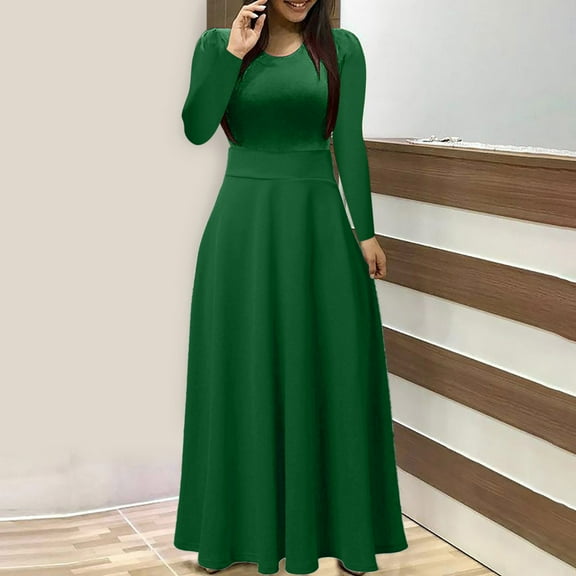 CALAFEBILA Womens Dresses Summer Long Sleeve Solid Color Maxi Formal Dress Bandage Long Junior Dresses