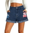 thumbnail image 1 of CALAFEBILA Womens Jean Shorts Denim Mid Rise Womens Shorts Blue Distressed Ripped with Pockets Independence Day American Flag Graphic Casual 4th of July Shorts, 1 of 6