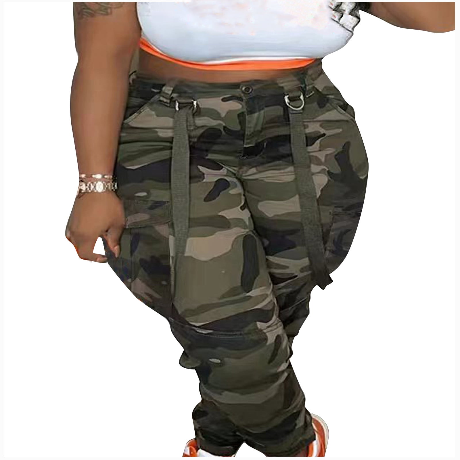 CALAFEBILA Womens Jogger Cargo Pants Camouflage Straight Leg Streetwear
