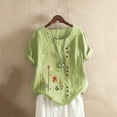thumbnail image 1 of CALAFEBILA Womens Plus Tops Cotton Linen Ladies Blouses,Womens Fashion Floral Print Blouse Summer Short Sleeve Crew Neck Button Plus Size Womens Casual Tops, 1 of 3
