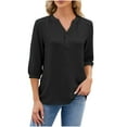 thumbnail image 1 of CALAFEBILA Womens Plus Tshirts 3/4 Sleeve Blouses for Women,Womens Fashion Solid Color Blouse Summer Button Up V Neck Women's Tops, 1 of 4