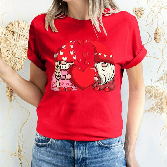 CALAFEBILA Womens Shirts Short Sleeve Valentines Clothes Women,Women Fashion Casual Crew Neck Heart Print Shirts Valentine's Day Gifts for Wife Tops