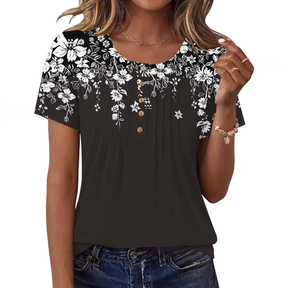 CALAFEBILA Women Tops Casual Summer Solid Shirts for Women Short Sleeve V Neck T-shirts