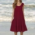 thumbnail image 1 of CALAFEBILA Womens Summer Dresses Sleeveless Solid Color Womens Sundresses Casual Crew Neck Mini Tank Beach Knee Length Dresses, 1 of 6
