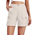 thumbnail image 1 of CALAFEBILA Womens Summer Shorts ,Womens Fashion Casual Cargo Pull on Elastic Waist Drawstring Workear Solid Color Wide Leg Shorts with Multiple Pockets, 1 of 7