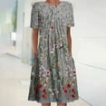 thumbnail image 1 of CALAFEBILA Womens Sundresses Short Sleeve Floral Knee Length Sun Dress Vintage Pockets Pleated Long Girl Dresses, 1 of 5