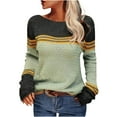 thumbnail image 1 of CALAFEBILA Womens Sweaters Fall 2023 Multicolor Striped Color-matching Pullover Knit Sweater, 1 of 5