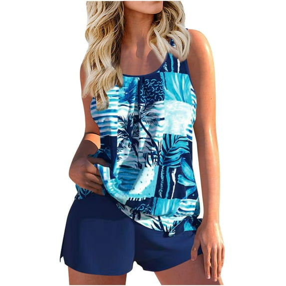 CALAFEBILA Womens Swimear Plus Size Modest Tankini Two Piece Hawaiian Floral Print Bathing Suits
