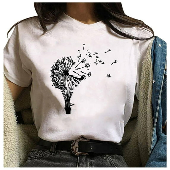 CALAFEBILA Womens T-Shirts Crop Ladies Plus Size Tops,Ladies Fashion Floral Print T-shirt Summer Short Sleeve Crew Neck Ladies Tops